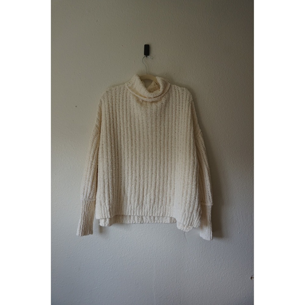 We The Free Sweater Organic Cotton Ribbed Oversized‎ boho Turtleneck Cream S